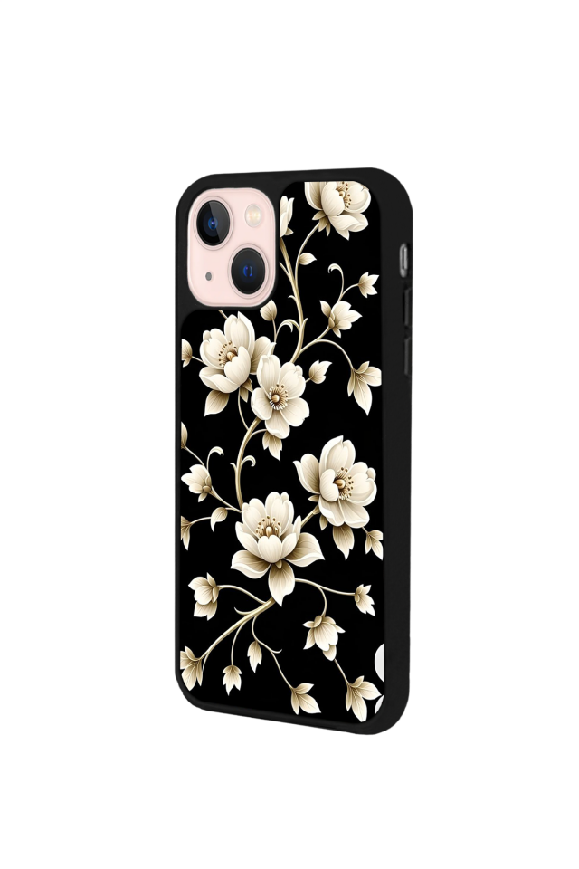 iPhone 13/14 Uyumlu Yaldizli Cicek Tasarımlı Glossy Premium Kılıf