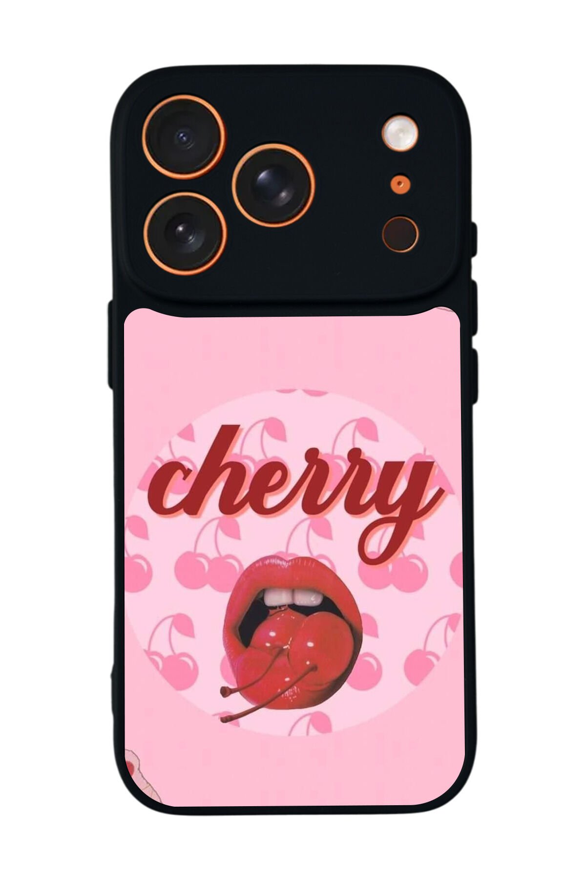 iPhone 17 Pro Uyumlu Kiraz Tasarımlı Glossy Premium Kılıf