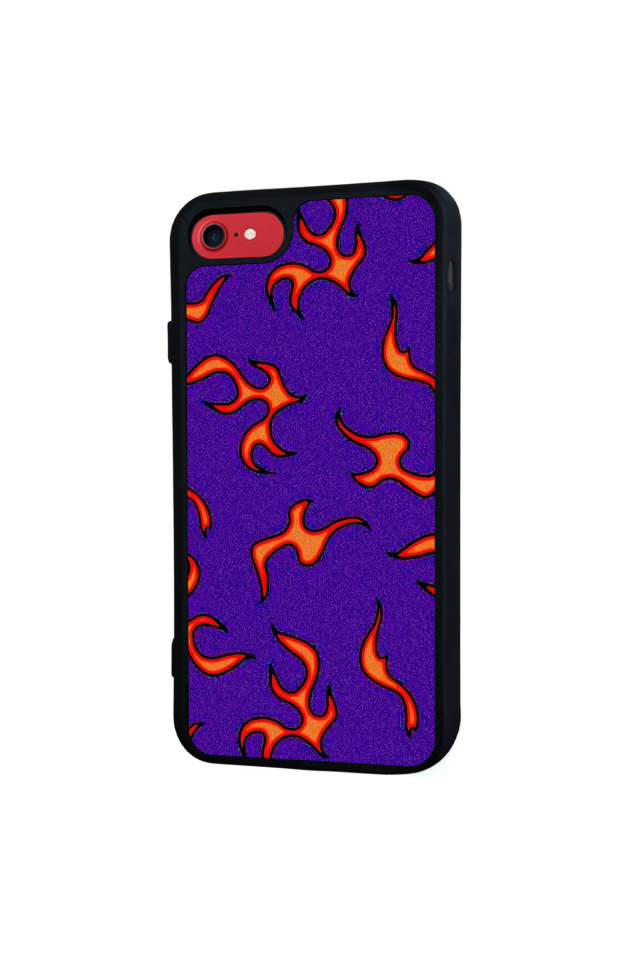 iPhone SE Uyumlu Retro Flame Patterns Tasarımlı Glossy Premium Kılıf