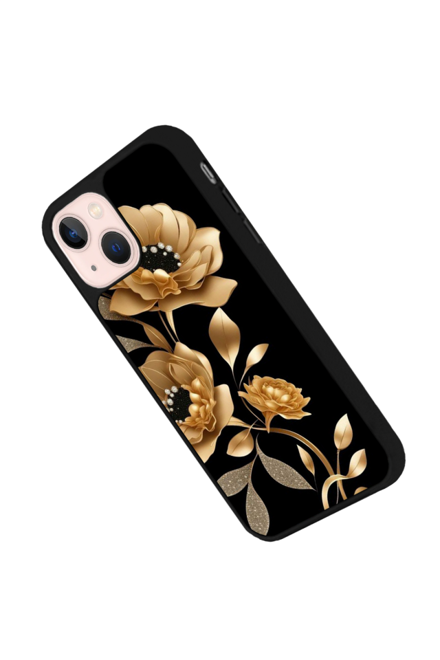 iPhone 13/14 Uyumlu Yaldizli Cicek Tasarımlı Glossy Premium Kılıf