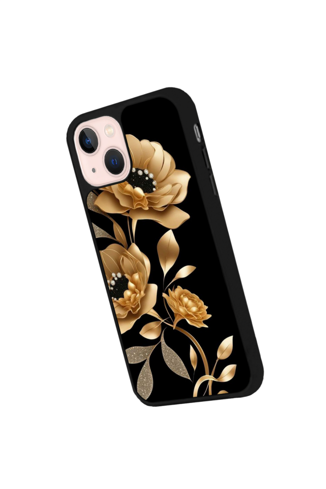 iPhone 13/14 Uyumlu Yaldizli Cicek Tasarımlı Glossy Premium Kılıf