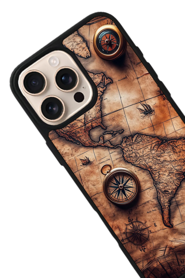 iPhone 15 Pro Max Uyumlu Harita Tasarımlı Glossy Premium Kılıf