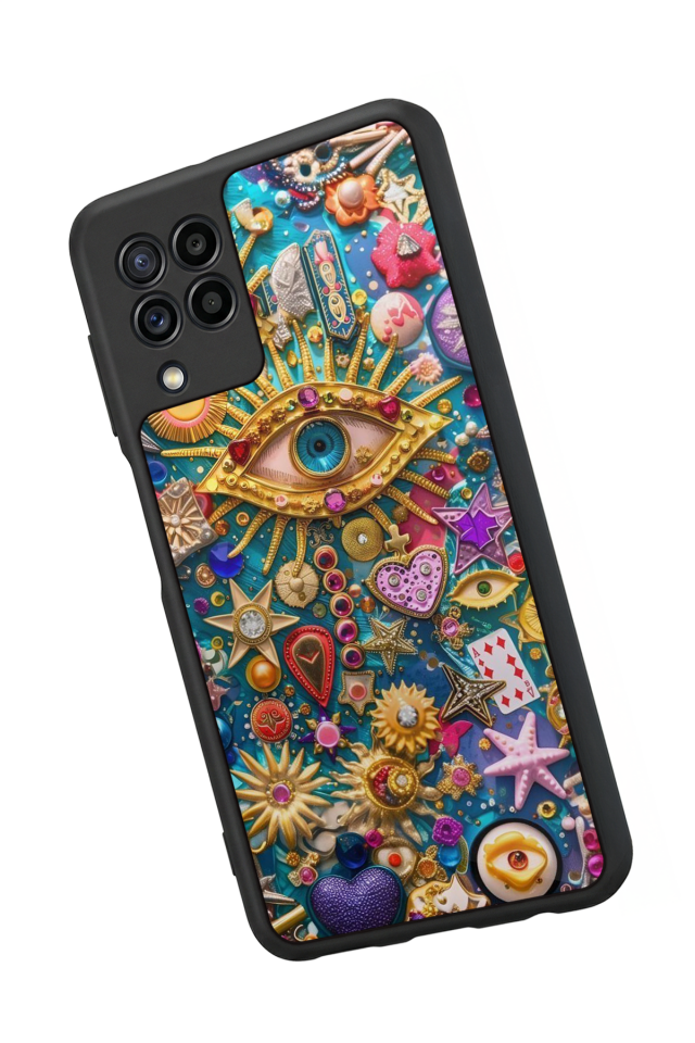 Samsung Galaxy M32 Uyumlu Göz Tasarımlı Glossy Premium Kılıf
