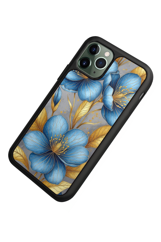 iPhone 11 Pro Max Uyumlu Yaldizli Cicek Tasarımlı Glossy Premium Kılıf