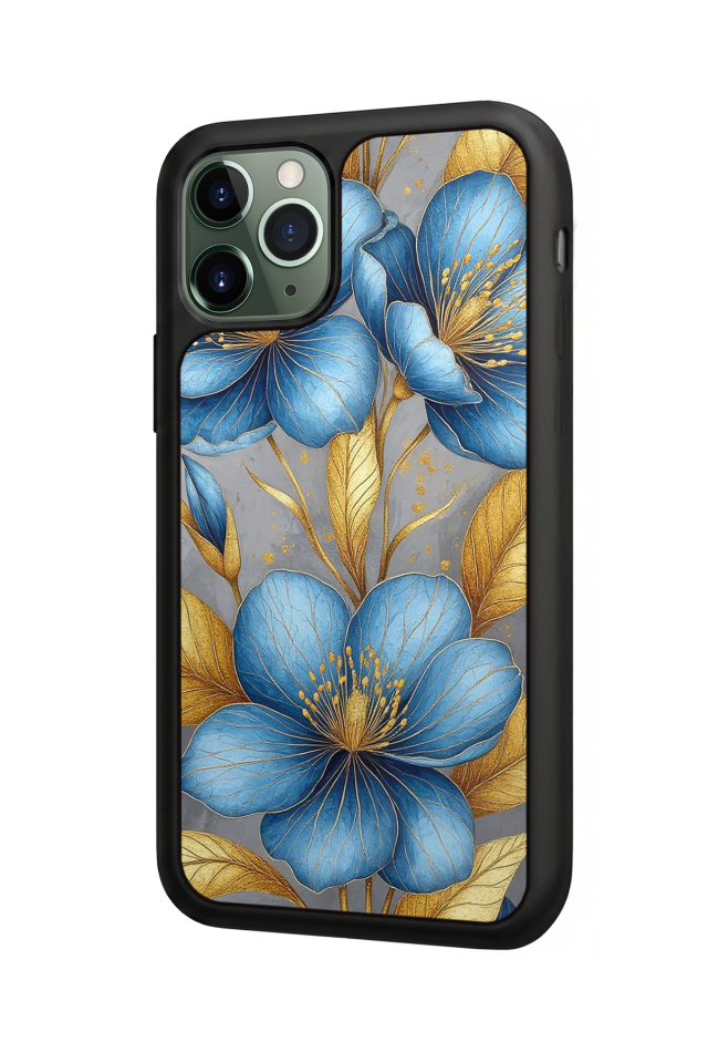 iPhone 11 Pro Max Uyumlu Yaldizli Cicek Tasarımlı Glossy Premium Kılıf
