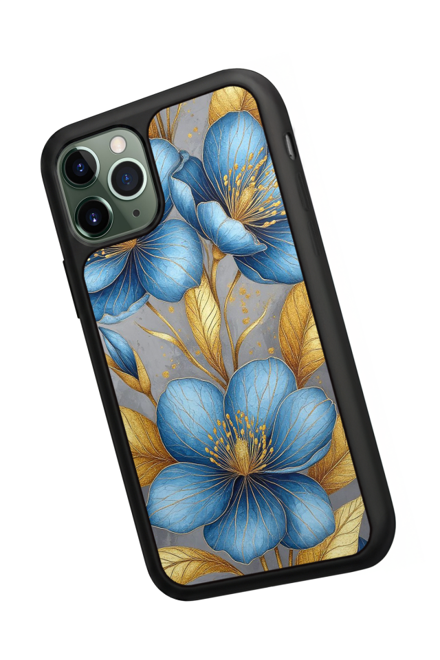 iPhone 11 Pro Max Uyumlu Yaldizli Cicek Tasarımlı Glossy Premium Kılıf
