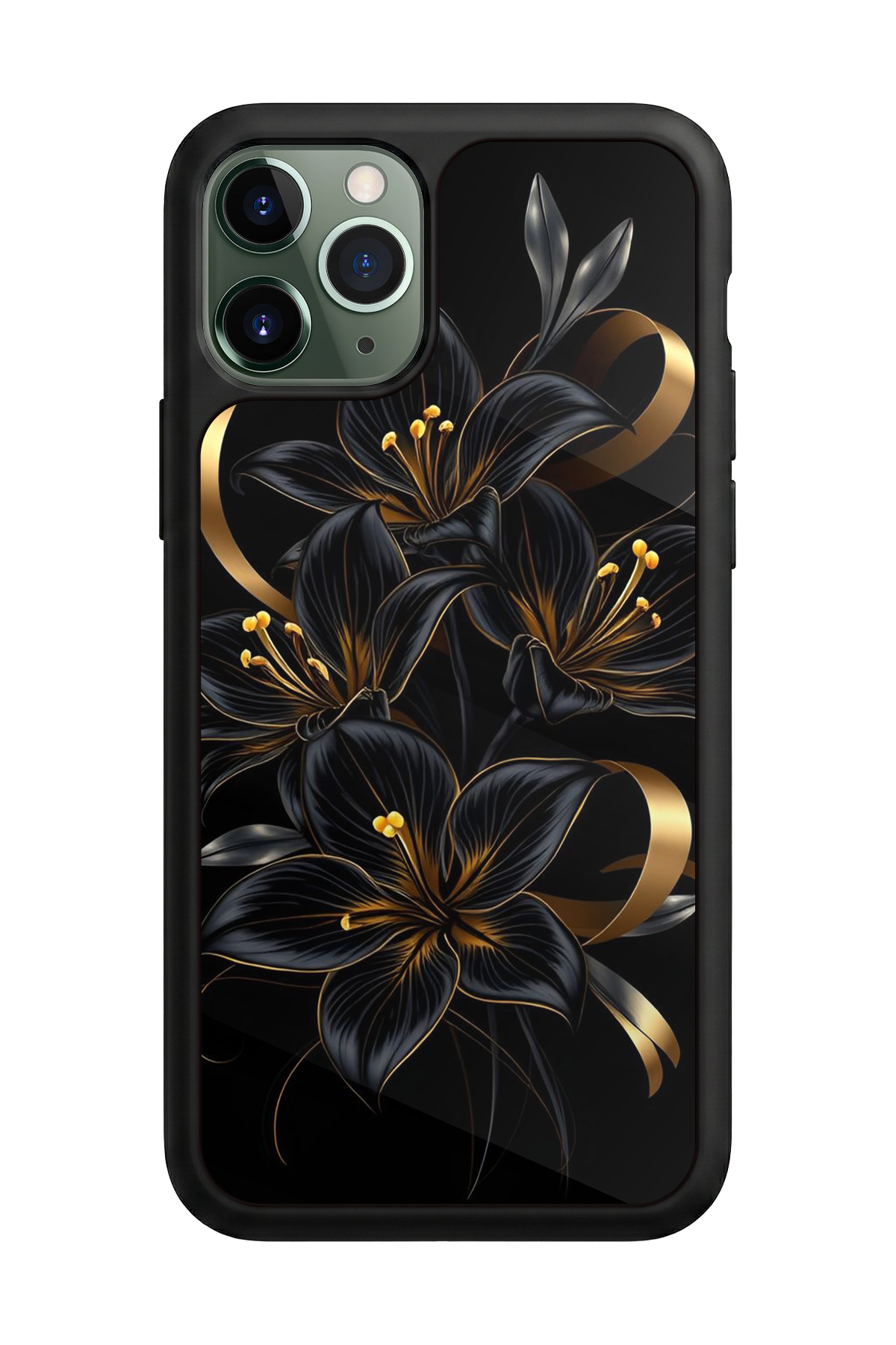 iPhone 11 Pro Max Uyumlu Yaldizli Cicek Tasarımlı Glossy Premium Kılıf