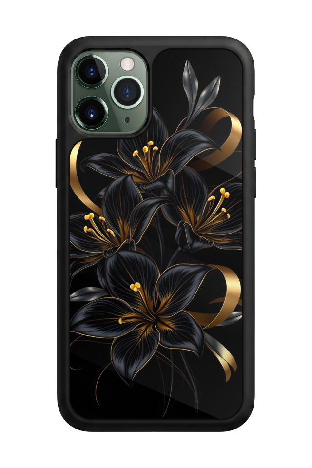 iPhone 11 Pro Max Uyumlu Yaldizli Cicek Tasarımlı Glossy Premium Kılıf