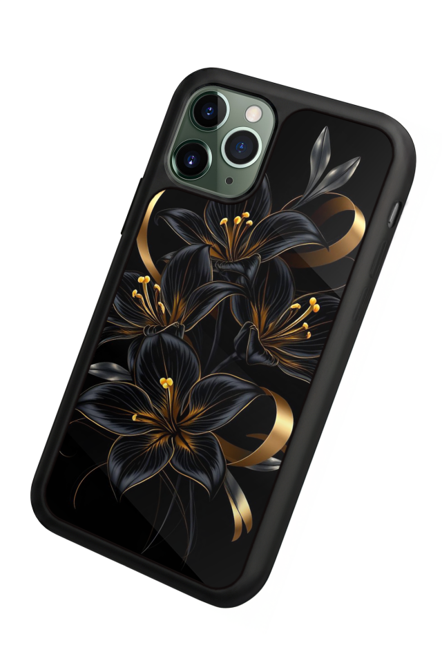 iPhone 11 Pro Max Uyumlu Yaldizli Cicek Tasarımlı Glossy Premium Kılıf