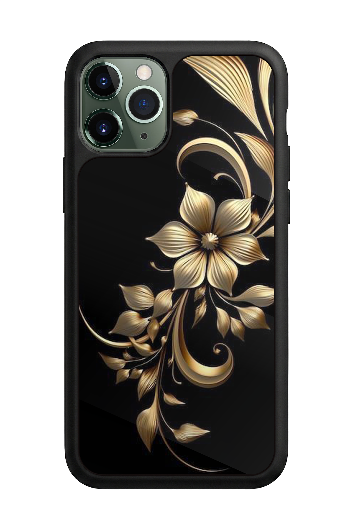 iPhone 11 Pro Max Uyumlu Yaldizli Cicek Tasarımlı Glossy Premium Kılıf