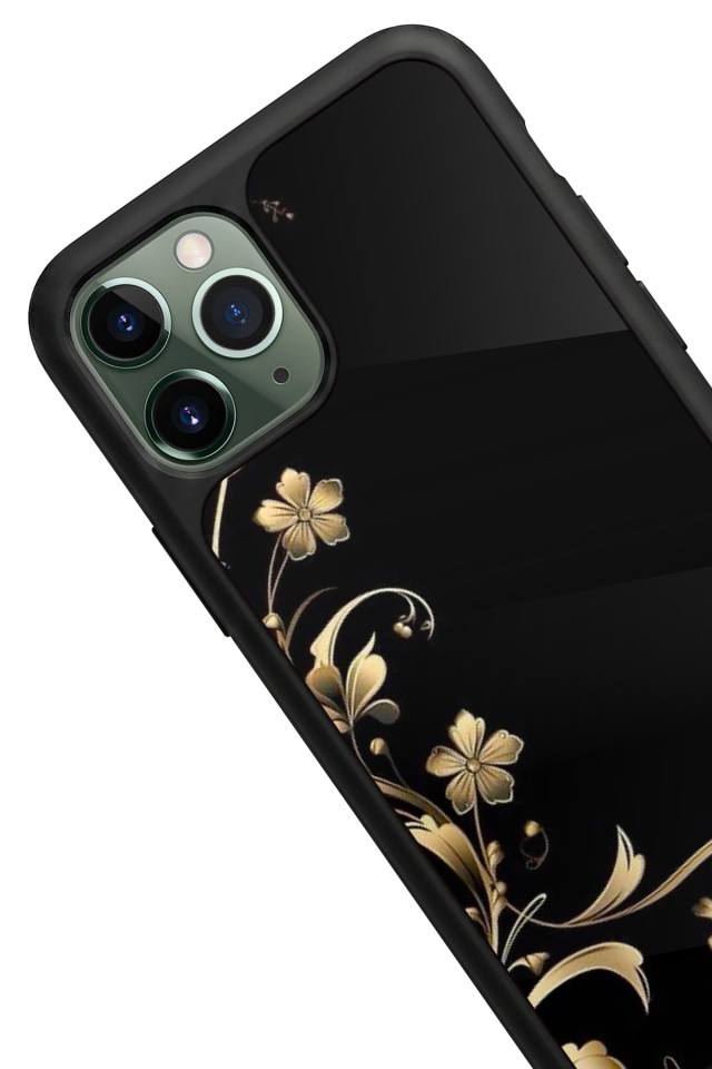 iPhone 11 Pro Max Uyumlu Yaldizli Cicek Tasarımlı Glossy Premium Kılıf