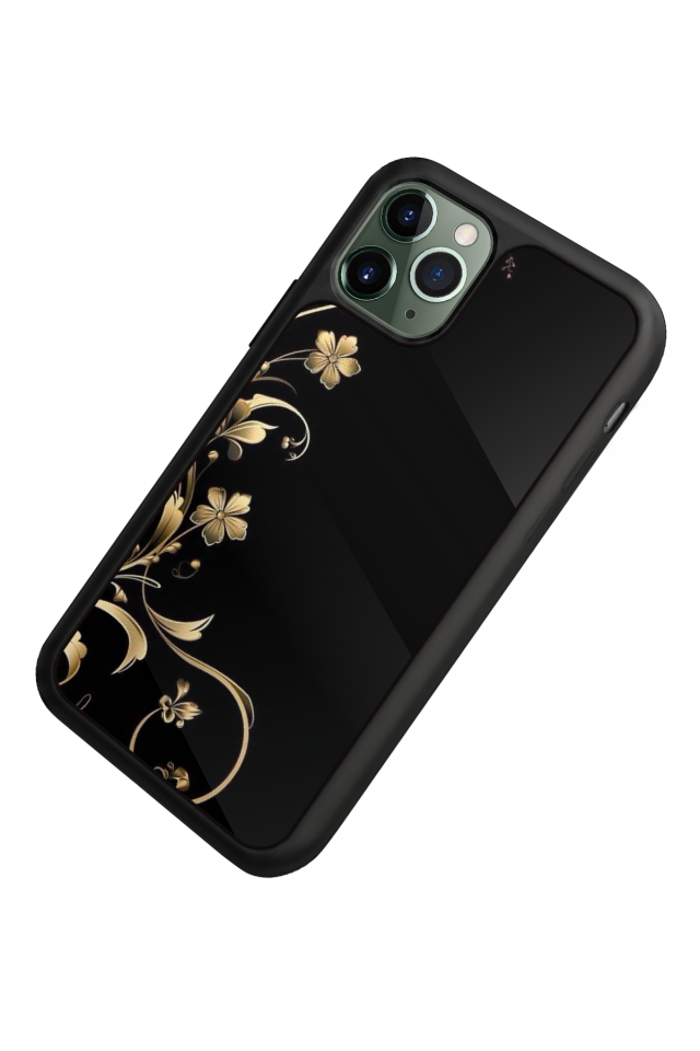 iPhone 11 Pro Max Uyumlu Yaldizli Cicek Tasarımlı Glossy Premium Kılıf