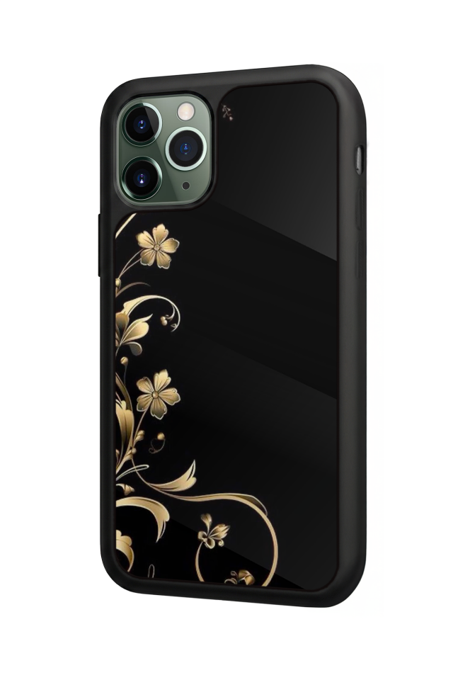 iPhone 11 Pro Max Uyumlu Yaldizli Cicek Tasarımlı Glossy Premium Kılıf