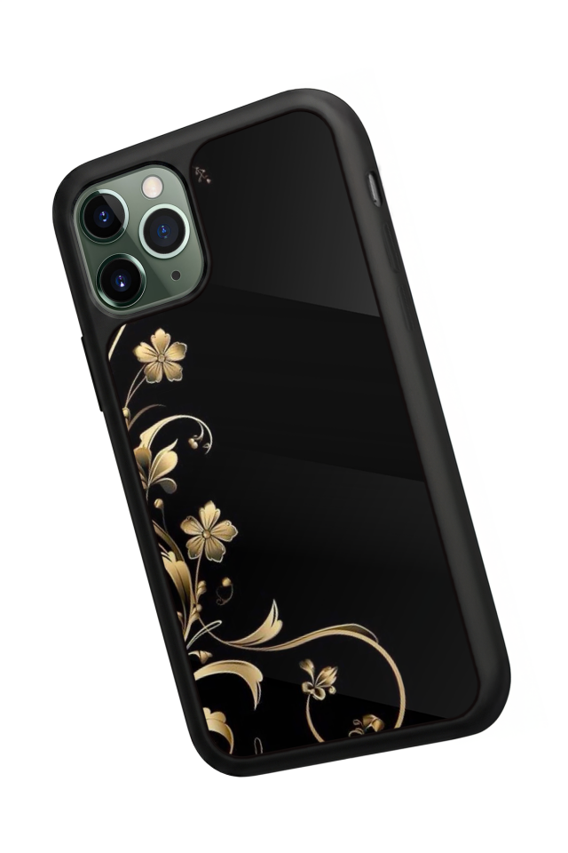 iPhone 11 Pro Max Uyumlu Yaldizli Cicek Tasarımlı Glossy Premium Kılıf