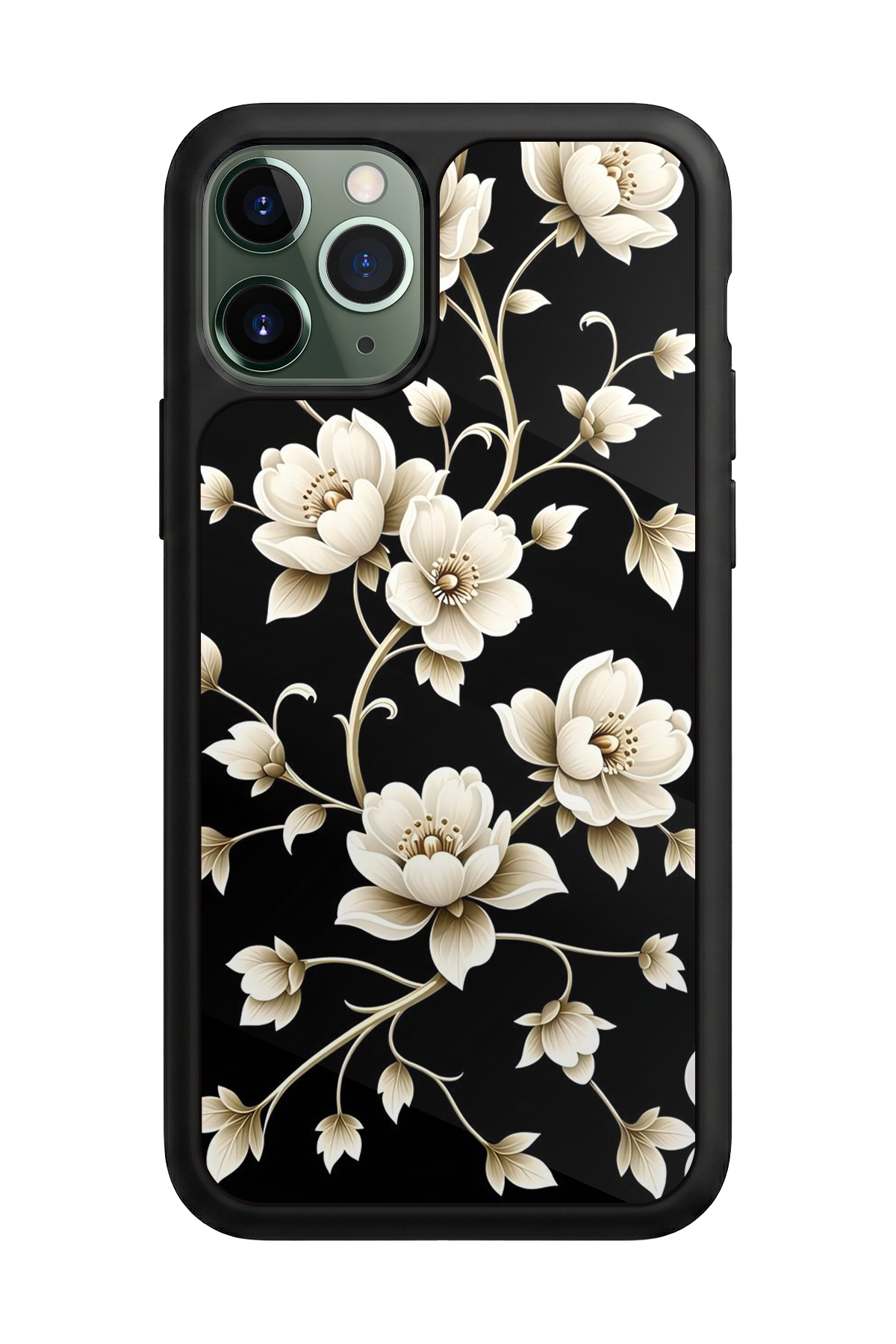 iPhone 11 Pro Max Uyumlu Yaldizli Cicek Tasarımlı Glossy Premium Kılıf