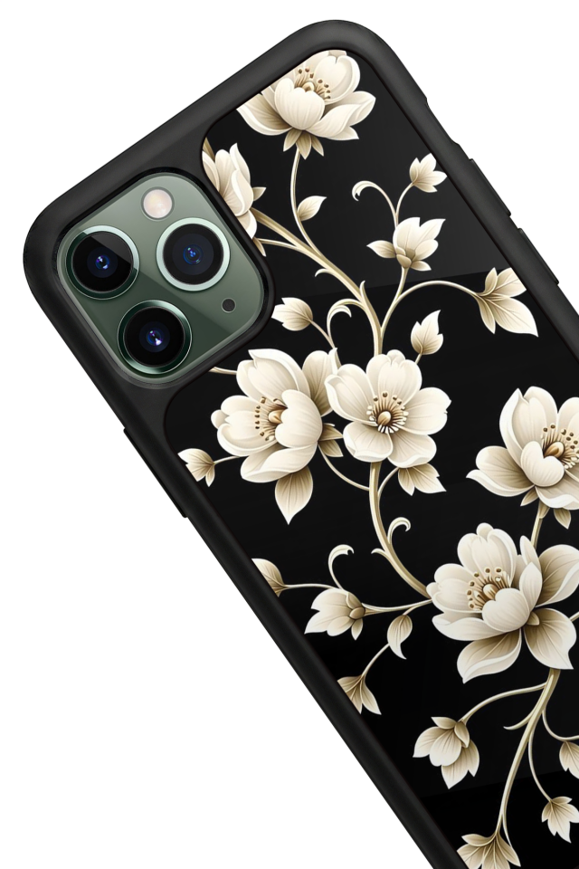 iPhone 11 Pro Max Uyumlu Yaldizli Cicek Tasarımlı Glossy Premium Kılıf