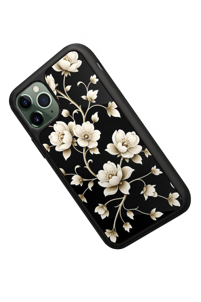iPhone 11 Pro Max Uyumlu Yaldizli Cicek Tasarımlı Glossy Premium Kılıf