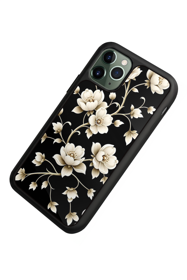 iPhone 11 Pro Max Uyumlu Yaldizli Cicek Tasarımlı Glossy Premium Kılıf