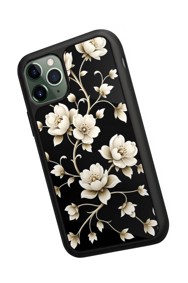 iPhone 11 Pro Max Uyumlu Yaldizli Cicek Tasarımlı Glossy Premium Kılıf