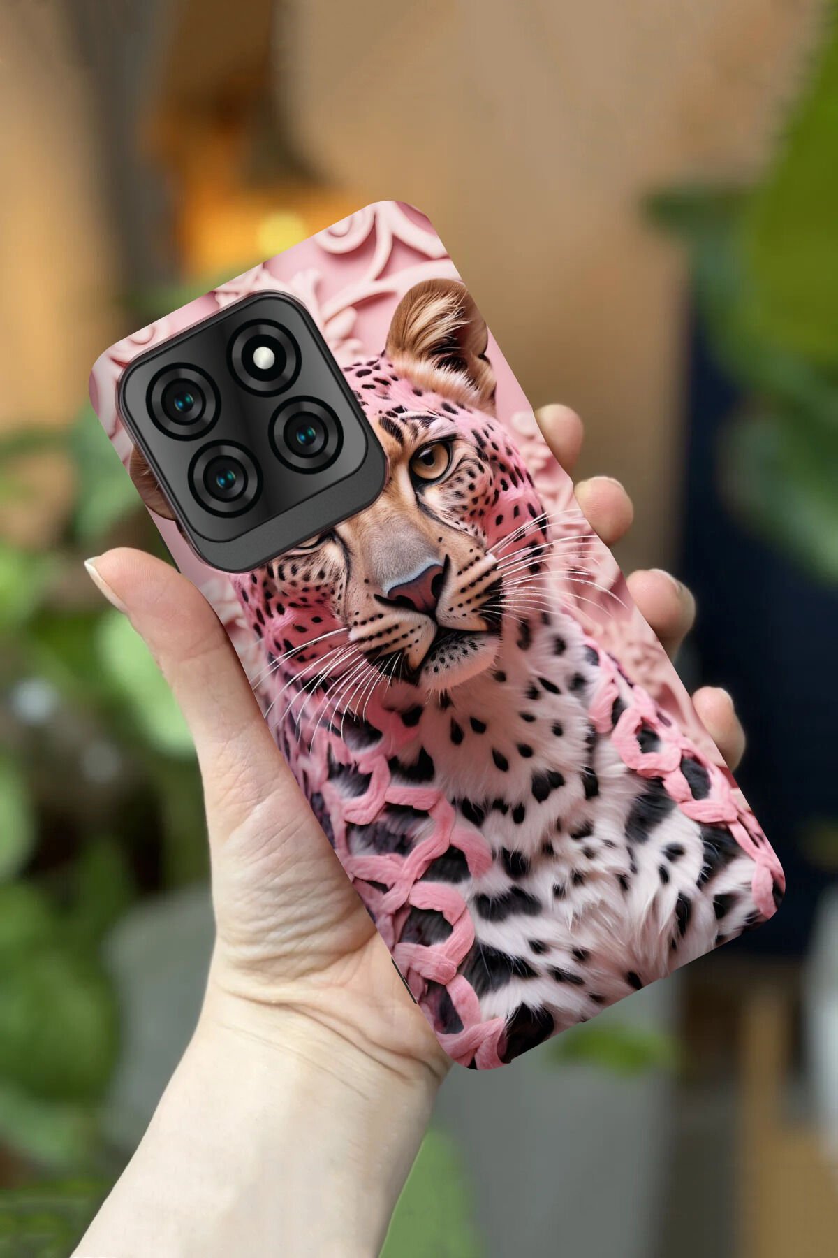 Reeder S71 Uyumlu Kamera Korumalı Pembe Kaplan Desenli HD Baskılı Silikon Kılıf