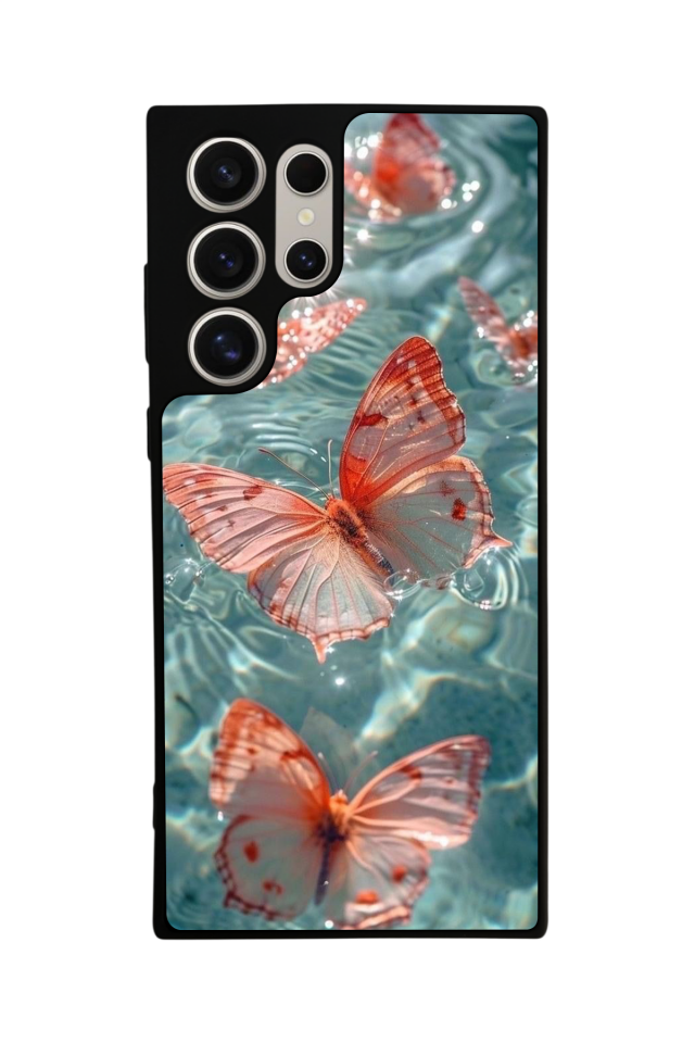 Samsung Galaxy S22 Ultra Uyumlu Kelebek Tasarımlı Glossy Premium Kılıf