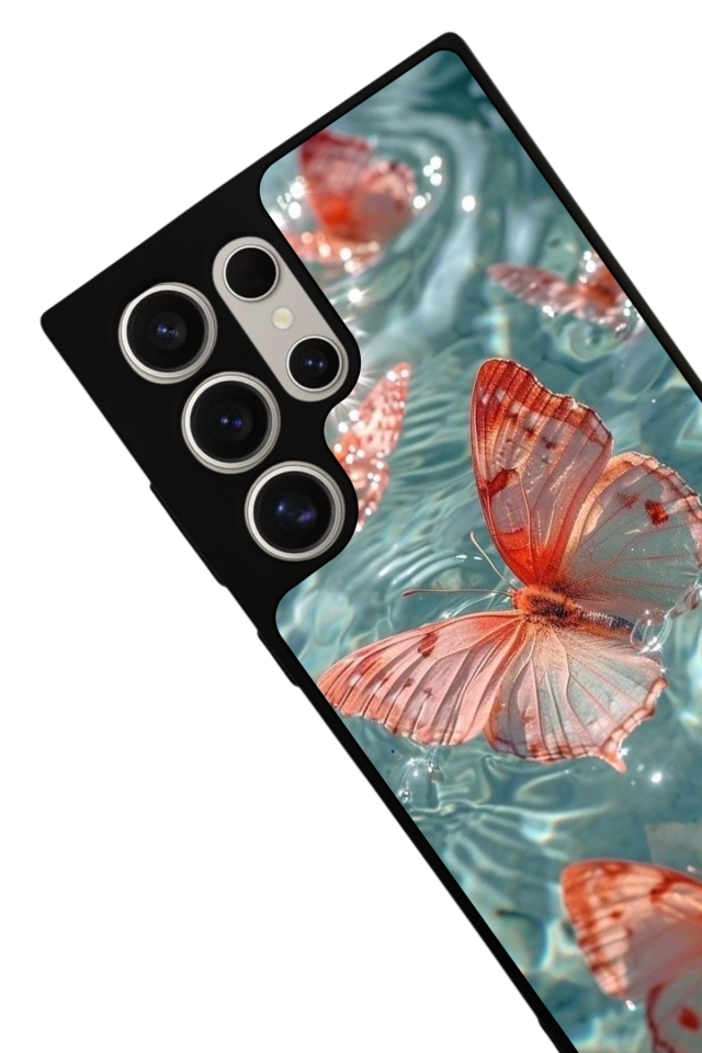 Samsung Galaxy S22 Ultra Uyumlu Kelebek Tasarımlı Glossy Premium Kılıf