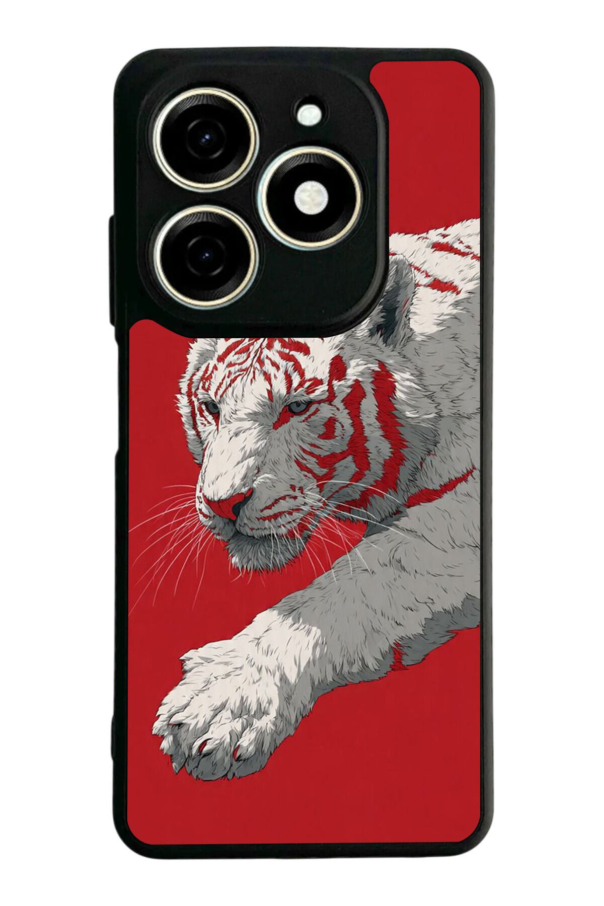 Infınıx Smart 8 Pro Uyumlu Kirmizi ve Kaplan Tasarımlı Glossy Premium Kılıf