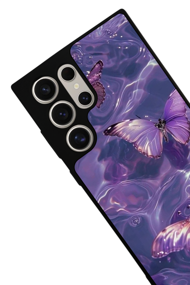 Samsung Galaxy S22 Ultra Uyumlu Kelebek Tasarımlı Glossy Premium Kılıf