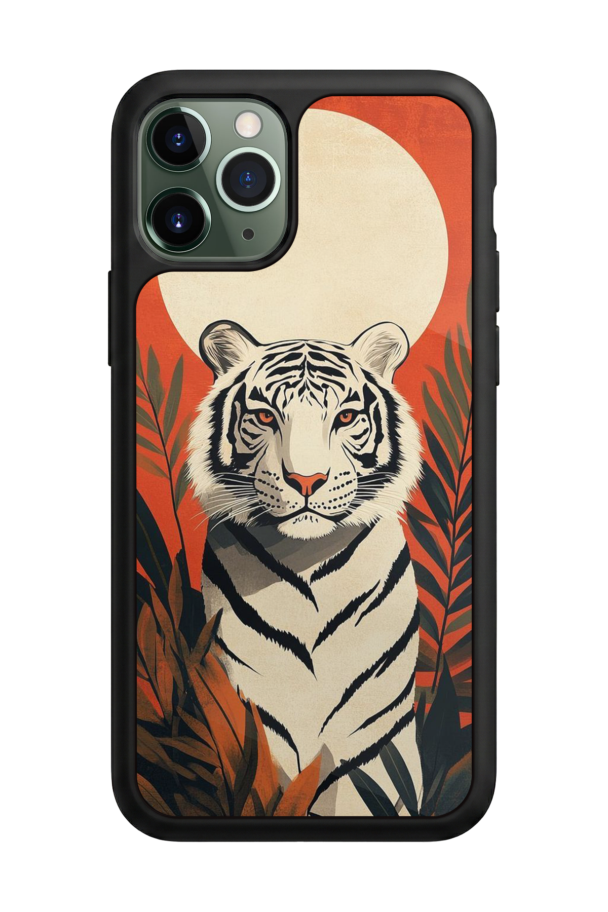 iPhone 11 Pro Max Uyumlu Kirmizi ve Kaplan Tasarımlı Glossy Premium Kılıf