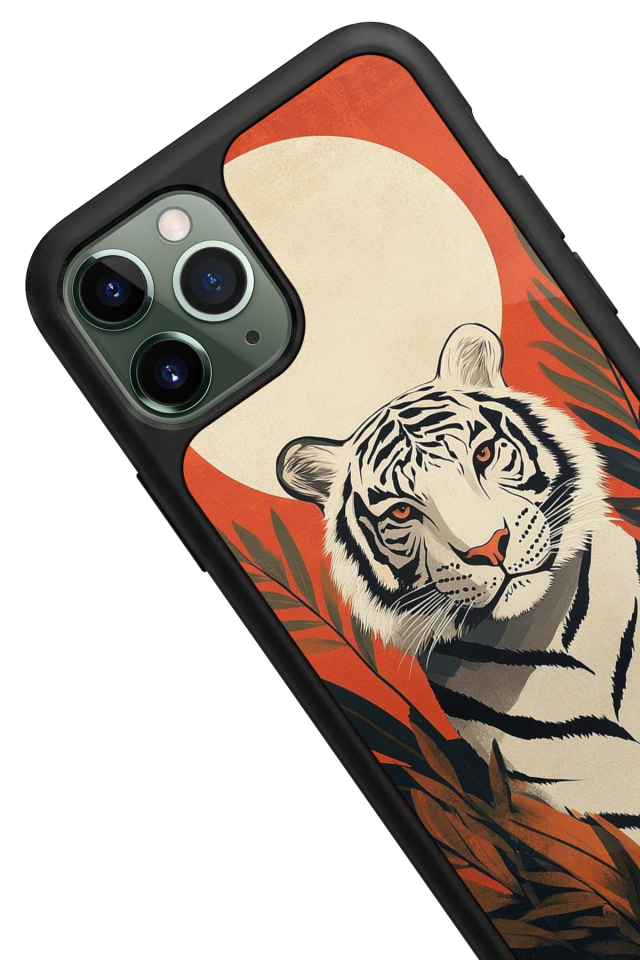 iPhone 11 Pro Max Uyumlu Kirmizi ve Kaplan Tasarımlı Glossy Premium Kılıf