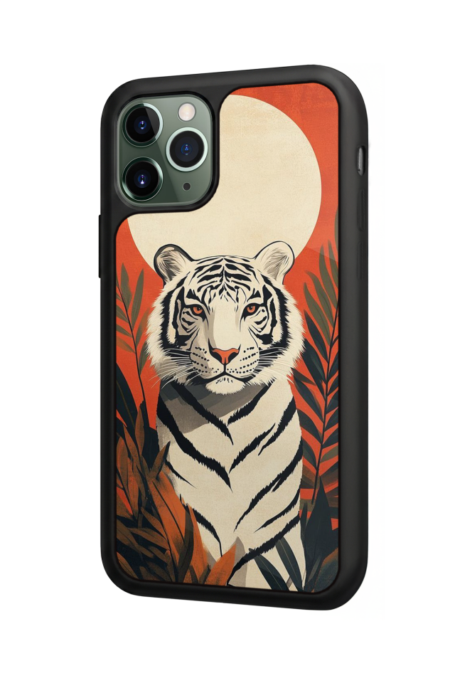 iPhone 11 Pro Max Uyumlu Kirmizi ve Kaplan Tasarımlı Glossy Premium Kılıf