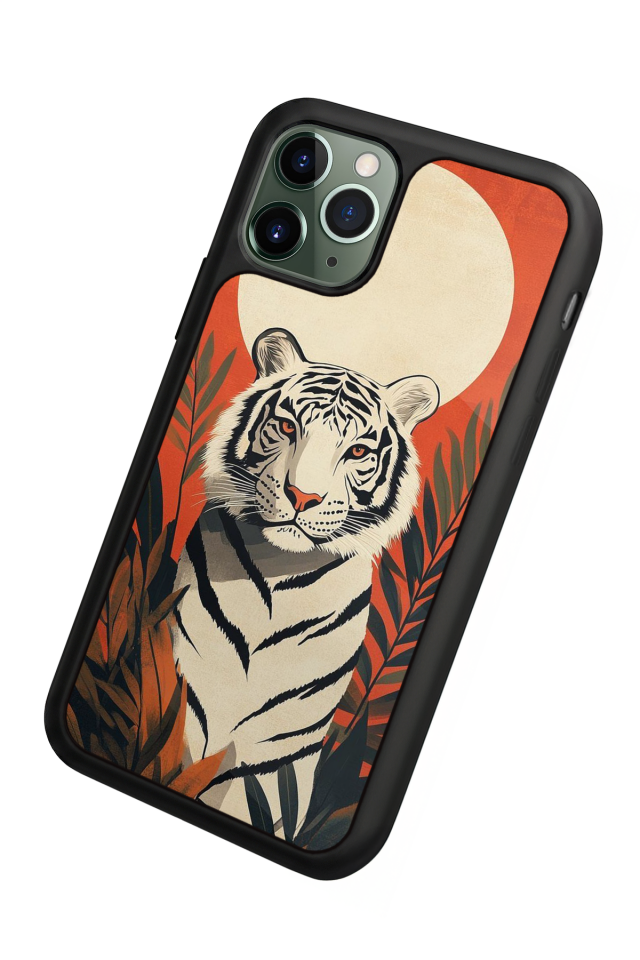 iPhone 11 Pro Max Uyumlu Kirmizi ve Kaplan Tasarımlı Glossy Premium Kılıf