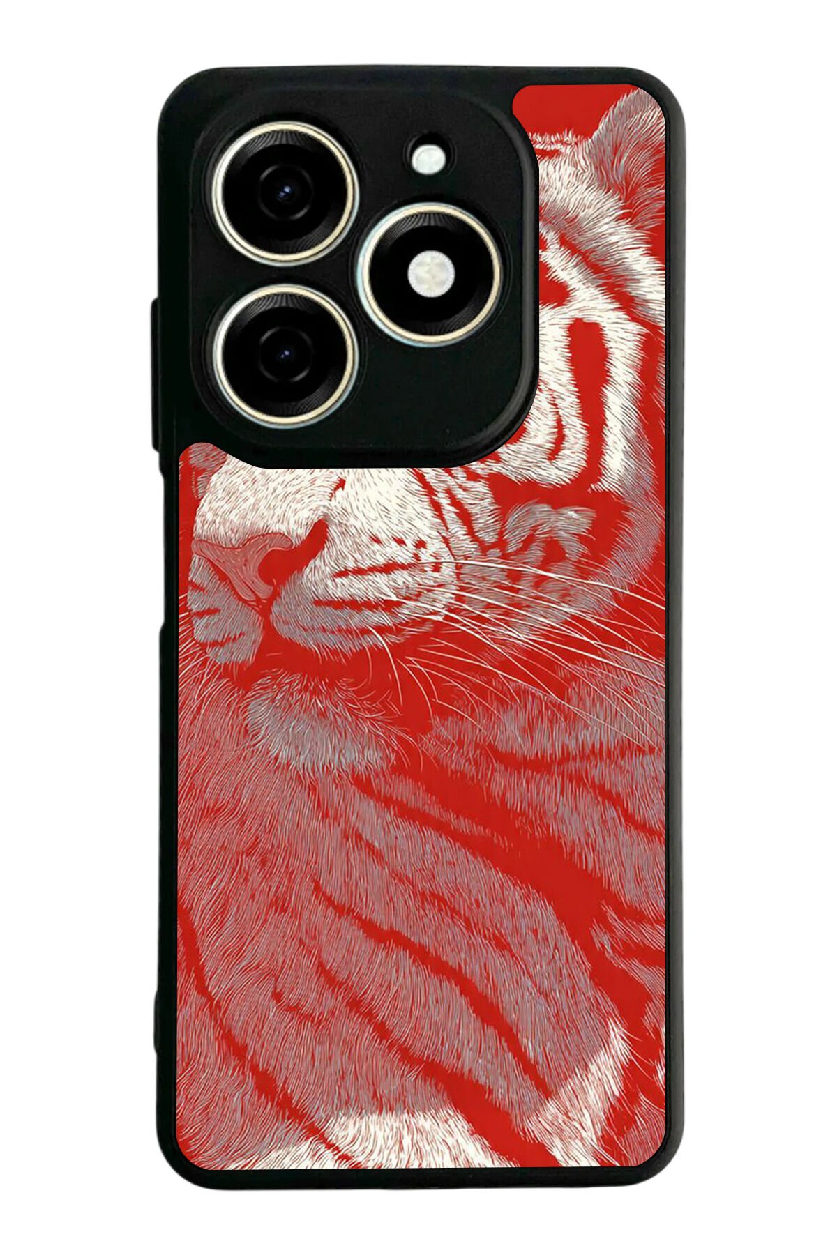 Infınıx Smart 8 Pro Uyumlu Kirmizi ve Kaplan Tasarımlı Glossy Premium Kılıf