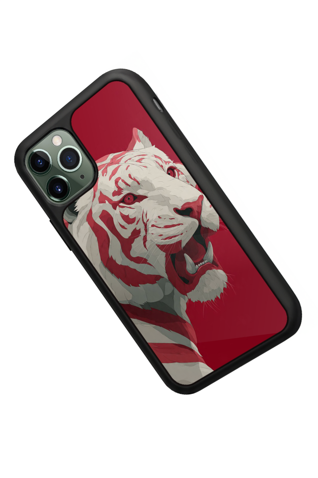 iPhone 11 Pro Max Uyumlu Kirmizi ve Kaplan Tasarımlı Glossy Premium Kılıf
