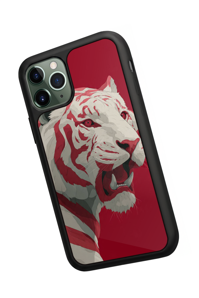 iPhone 11 Pro Max Uyumlu Kirmizi ve Kaplan Tasarımlı Glossy Premium Kılıf