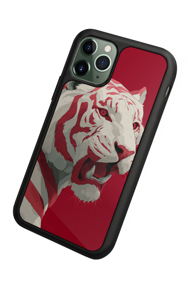 iPhone 11 Pro Max Uyumlu Kirmizi ve Kaplan Tasarımlı Glossy Premium Kılıf