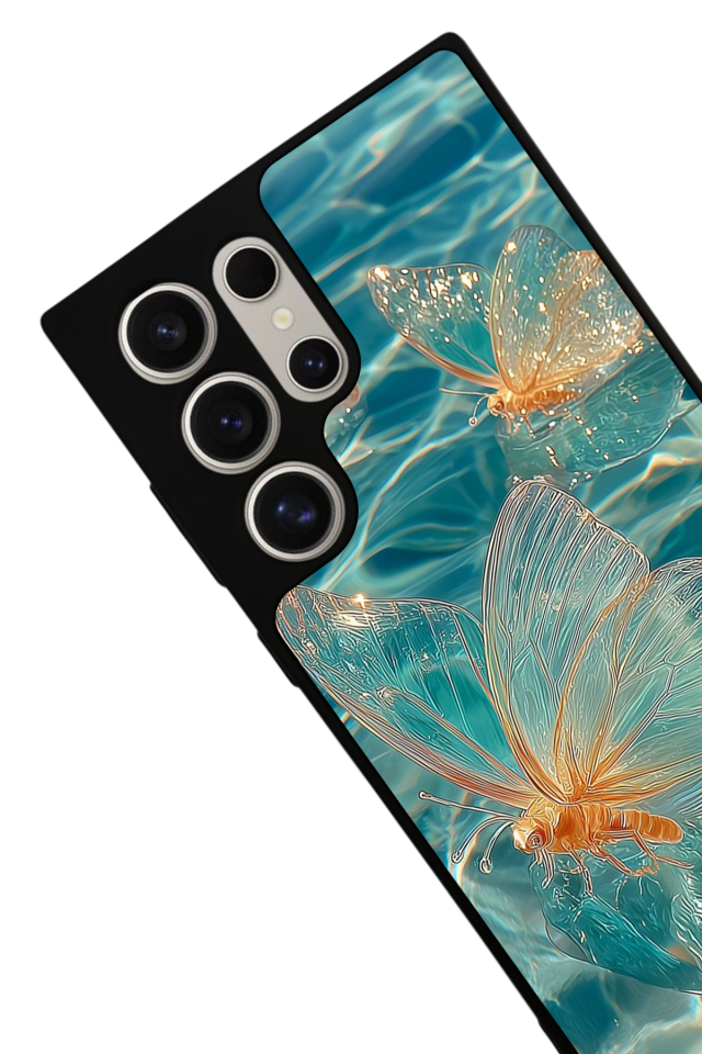 Samsung Galaxy S22 Ultra Uyumlu Kelebek Tasarımlı Glossy Premium Kılıf