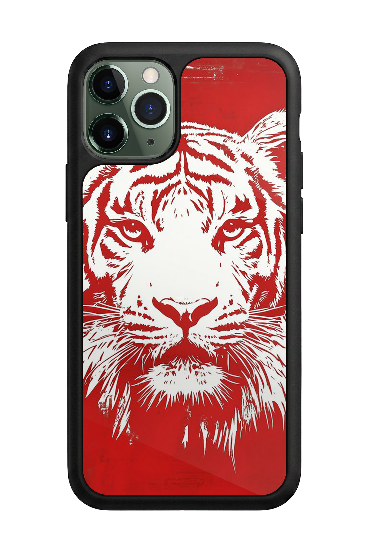 iPhone 11 Pro Max Uyumlu Kirmizi ve Kaplan Tasarımlı Glossy Premium Kılıf