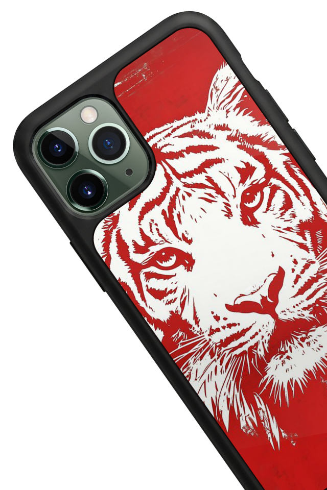 iPhone 11 Pro Max Uyumlu Kirmizi ve Kaplan Tasarımlı Glossy Premium Kılıf