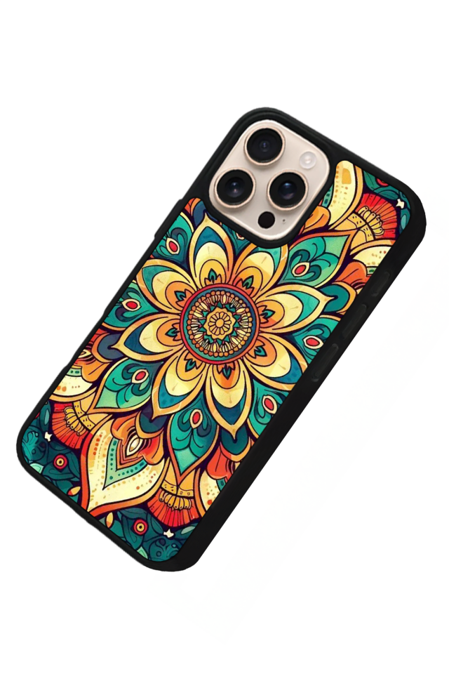 iPhone 15 Pro Max Uyumlu Mandala Tasarımlı Glossy Premium Kılıf