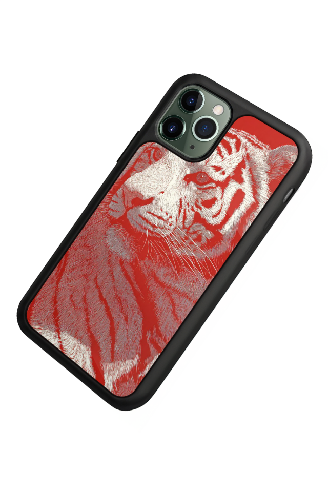 iPhone 11 Pro Max Uyumlu Kirmizi ve Kaplan Tasarımlı Glossy Premium Kılıf