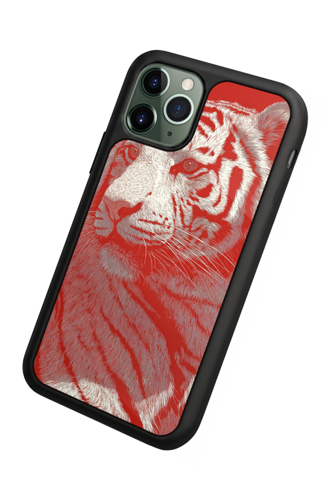 iPhone 11 Pro Max Uyumlu Kirmizi ve Kaplan Tasarımlı Glossy Premium Kılıf