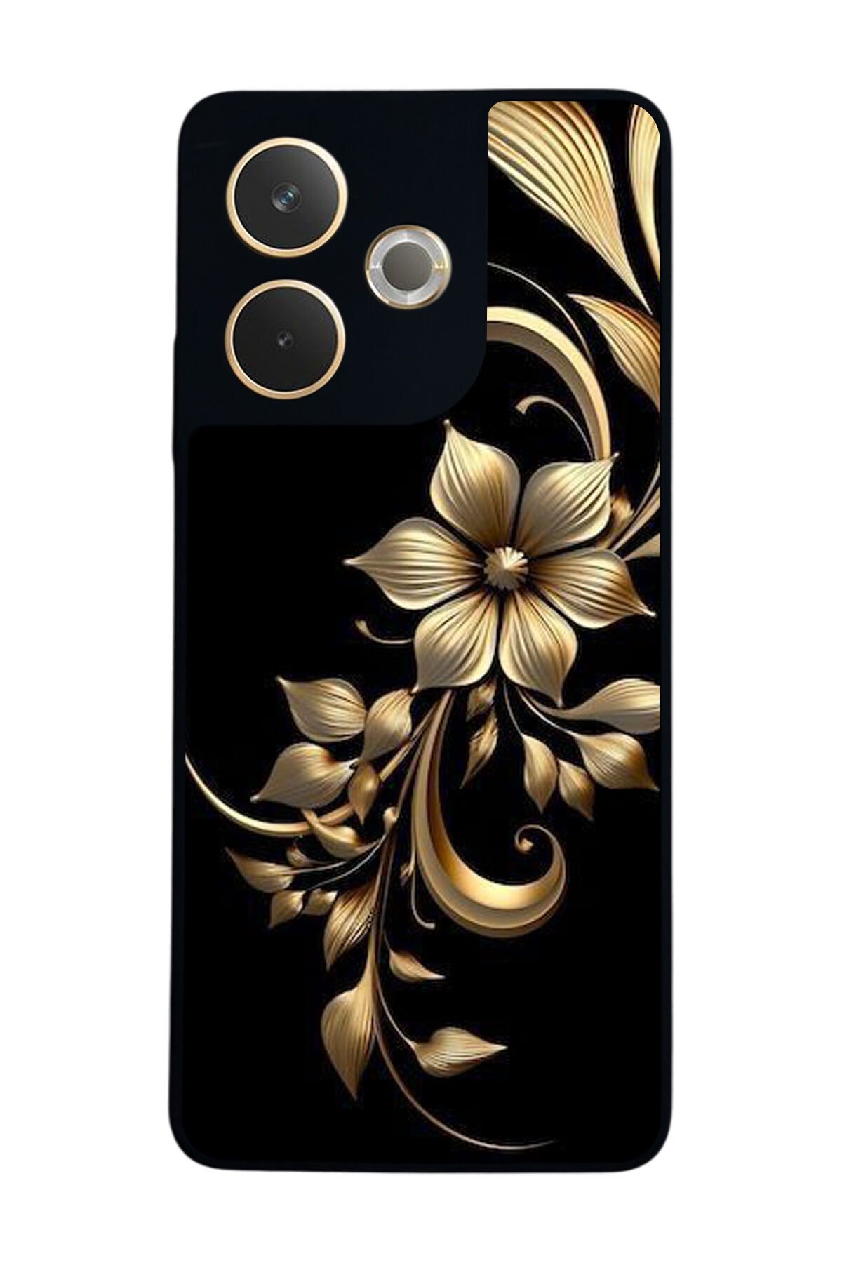 Oppo A5 Pro Uyumlu Yaldizli Cicek Tasarımlı Glossy Premium Kılıf