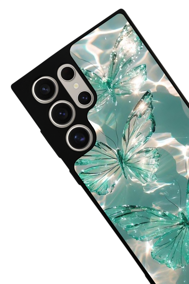 Samsung Galaxy S22 Ultra Uyumlu Kelebek Tasarımlı Glossy Premium Kılıf