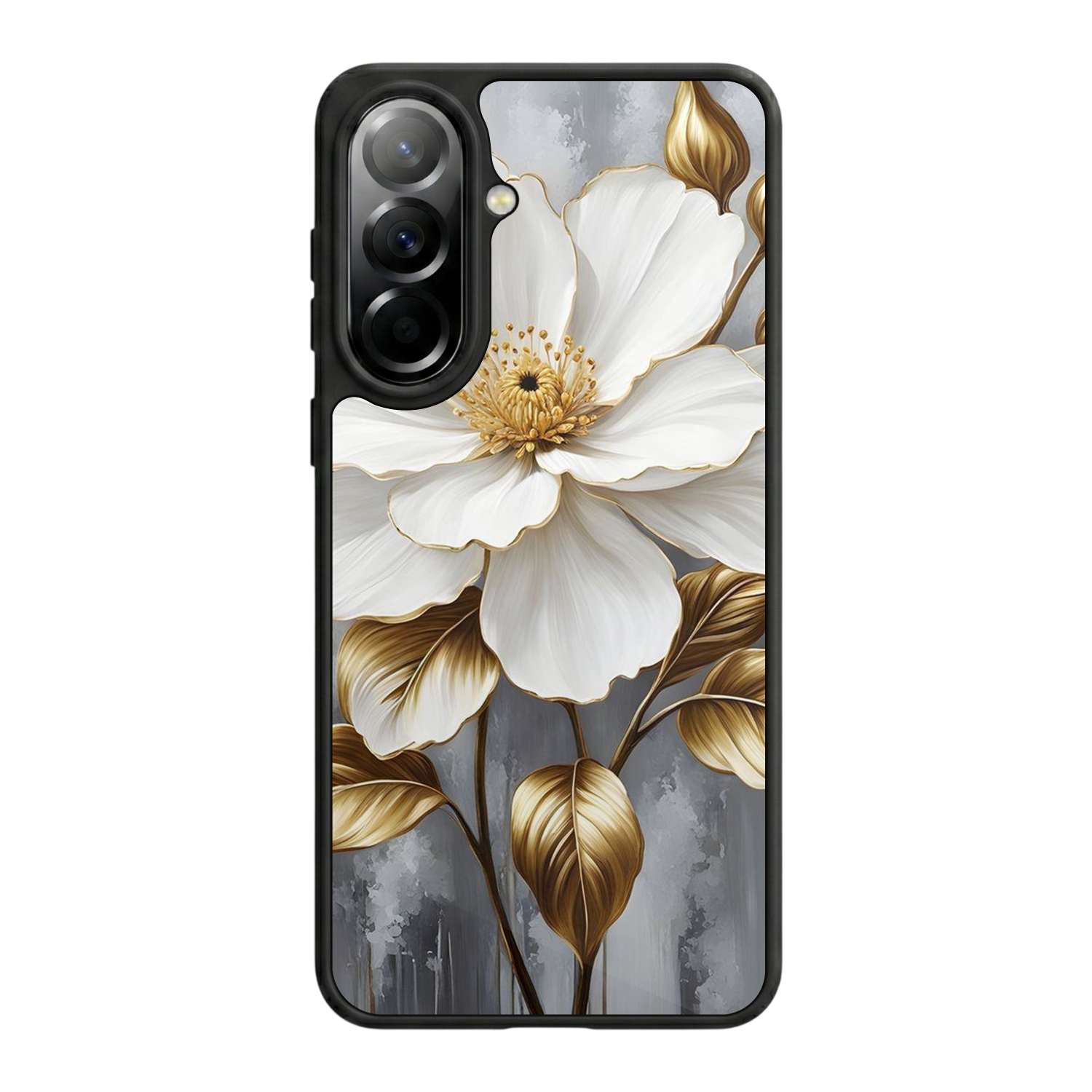 Samsung Galaxy A37 Uyumlu Yaldizli Cicek Tasarımlı Glossy Premium Kılıf