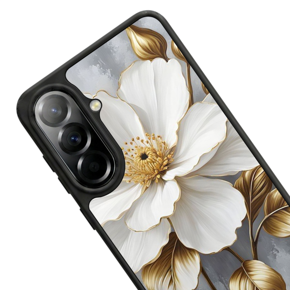 Samsung Galaxy A37 Uyumlu Yaldizli Cicek Tasarımlı Glossy Premium Kılıf