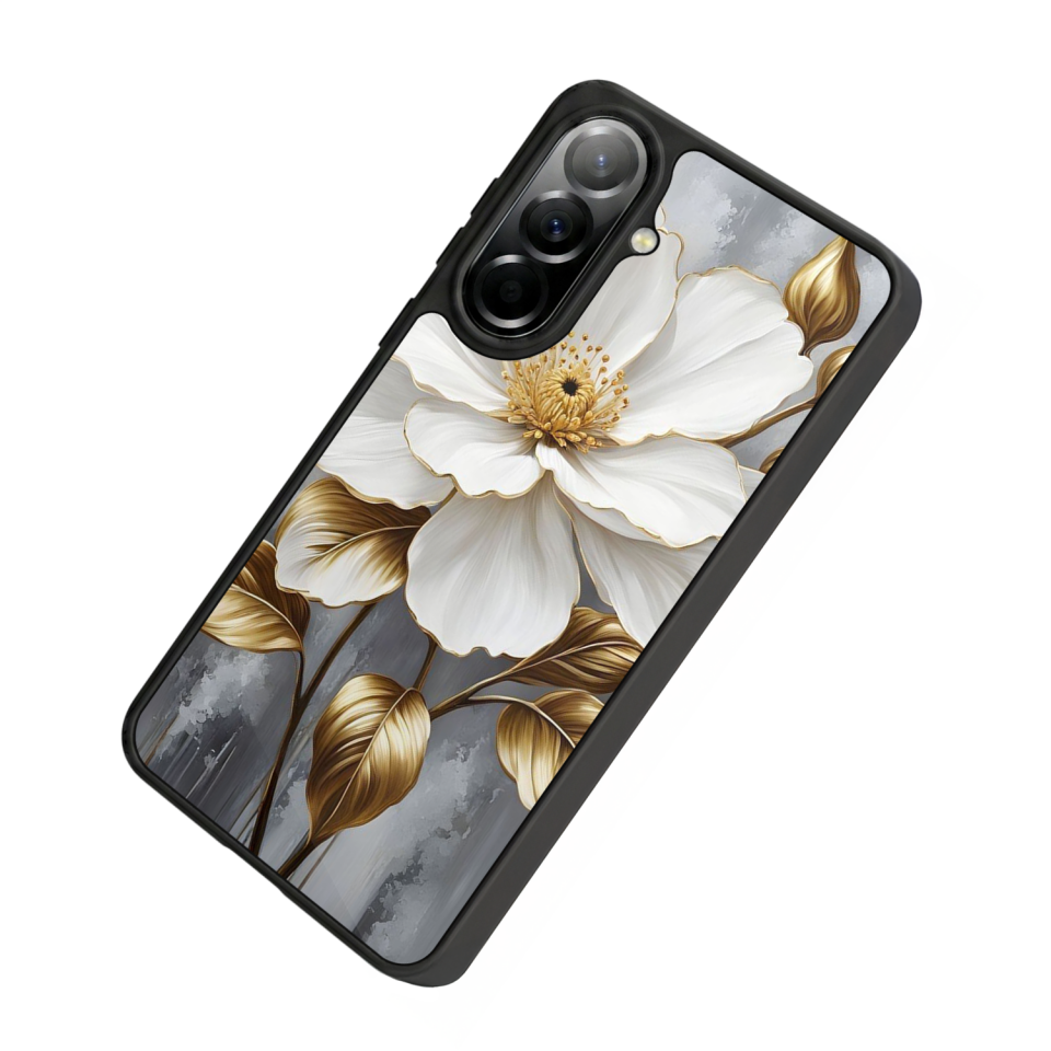 Samsung Galaxy A37 Uyumlu Yaldizli Cicek Tasarımlı Glossy Premium Kılıf