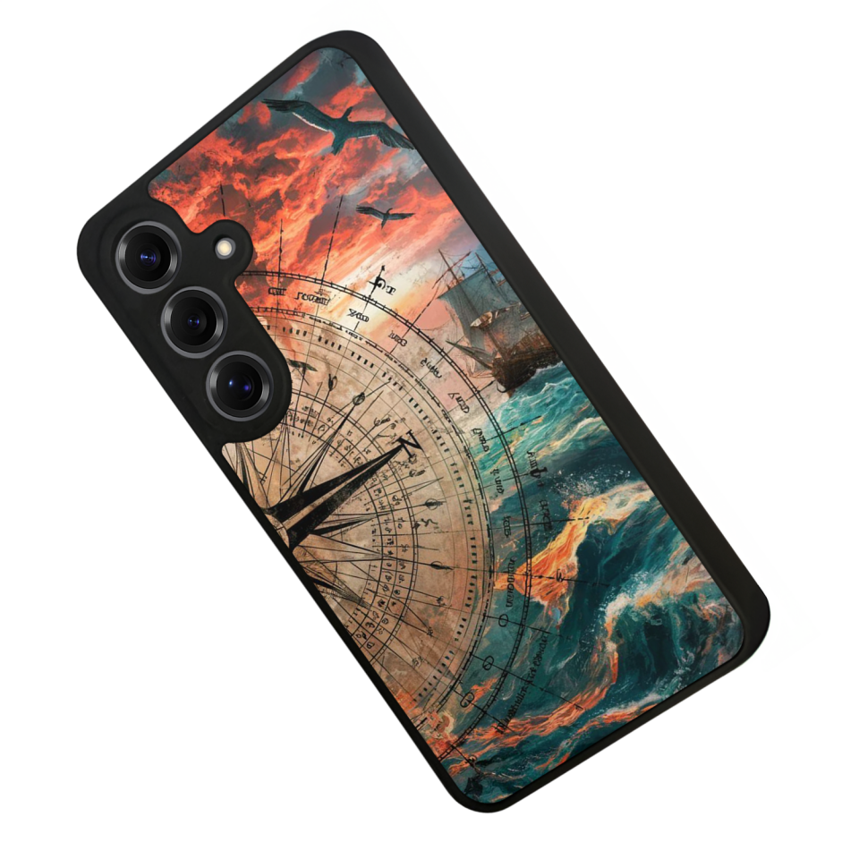 Samsung Galaxy S25 Uyumlu Pusula Tasarımlı Glossy Premium Kılıf