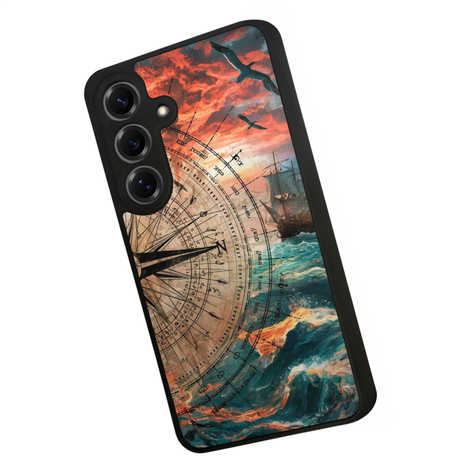 Samsung Galaxy S25 Uyumlu Pusula Tasarımlı Glossy Premium Kılıf