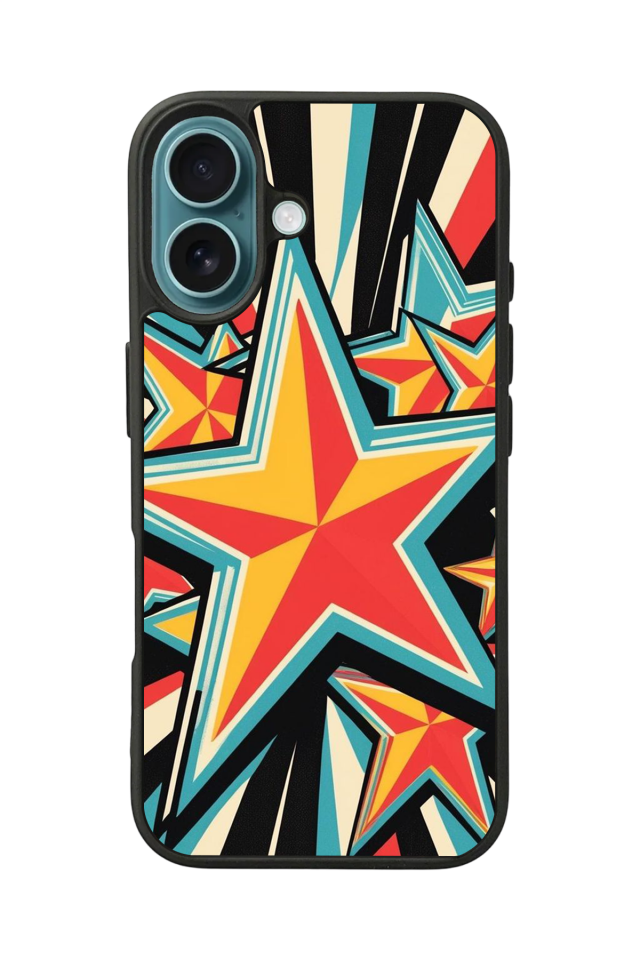 iPhone 16 Uyumlu Retro Yildizlar Tasarımlı Glossy Premium Kılıf